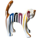 Statue en cramique chat blanc et multicolore 25 cm