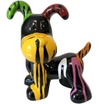 Statue en cramique chien noir finition multicolore 25 cm