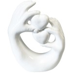 Statue en cramique mains et coeurs blancs 23 cm