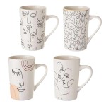 Set de 4 mugs visages en céramique Set de 4 mugs visages en céramique