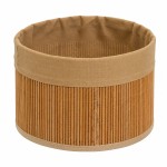 Panier de rangement rond bambou et tissu marron 24 cm