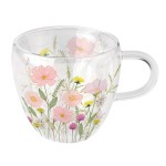 Tasse  th en verre double paroi fleurs sauvages