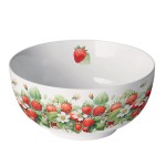Bol blanc en porcelaine fraises et fleurs