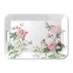 Plateau rectangulaire en mélamine fleurs anglaises et papillons Plateau rectangulaire en mélamine fleurs anglaises et papillons