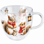 Tasse double paroi �cureuils hiver en verre 200 ml