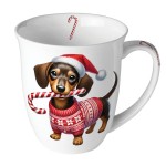 Mug en porcelaine fine teckel de No�l 40 cl