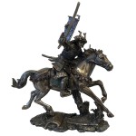 Statue samurai  cheval aspect bronze