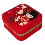 Petite bo�te � bijoux Nozomi 10 cm rouge d�cor grues japonaises