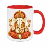 Mug Ganesh blanc int�rieur rouge en c�ramique 350 ml