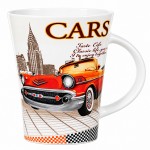 Mug conique r�tro voiture am�ricaine orange et skyline