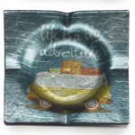 Cendrier carr en verre fourgonnette jaune