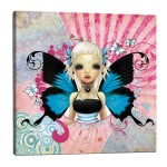 Cadre en toile f�e papillon bleu et rose 28 x 28 cm