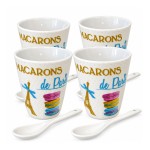 Coffret 4 tasses expresso Paris macarons avec cuill�res