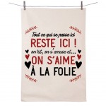 Torchon en coton décoré - Ici on s'aime