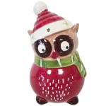 Tirelire chouette rouge en cramique 14.5 cm