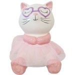 Petite tirelire chat en tutu rose en cramique 15 cm