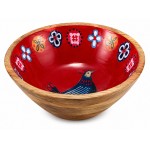 Saladier en bois de manguier d�cor floral