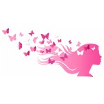 Sticker mural Vent de papillons rose silhouette femme 20 x 70 cm