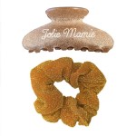 Pince à cheveux et chouchou pailletés « Jolie Mamie » Pince à cheveux et chouchou pailletés « Jolie Mamie »