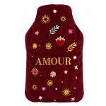 Bouillotte � eau velours brod� Amour bordeaux 27 cm