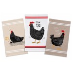 Lot de 3 torchons poules coton serg� 50 x 70 cm