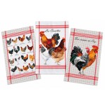Lot de 3 torchons poules et coqs coton 50 x 70 cm