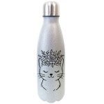 Bouteille chat avec couronne de fleurs à paillettes Bouteille chat avec couronne de fleurs à paillettes
