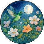 Planche � d�couper ronde en verre Colibri et lune 30 cm