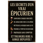 Plaque en mtal les secrets dun vrai picurien  30,5 x 20 cm
