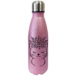 Bouteille chat avec couronne de fleurs  paillettes