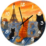 Horloge ronde en verre Chats sur les toits de Paris
