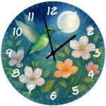 Horloge murale en verre Colibri et Fleurs sous la lune  29 cm