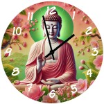 Horloge en verre Bouddha Mudra fleurs de cerisier Horloge en verre Bouddha Mudra fleurs de cerisier