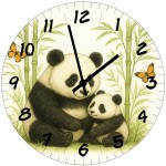 Horloge murale en verre panda et b�b� panda 29 cm