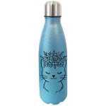Bouteille chat avec couronne de fleurs à paillettes Bouteille chat avec couronne de fleurs à paillettes
