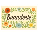 Plaque de Porte Fleurie en Métal – Buanderie Plaque de Porte Fleurie en Métal – Buanderie