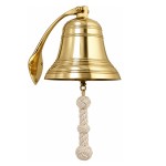 Cloche marine laiton brillant 34 cm avec corde