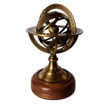 Sph�re armillaire d�corative en laiton et bois 14 cm