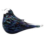 Presse-papier oiseau en verre stri� bleu et vert