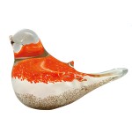 Presse-papier oiseau en verre orange d�coratif fait main � 15 cm