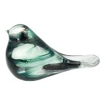 Presse-papier oiseau en verre marbr� vert noir blanc