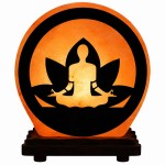 Lampe ronde Zen en Sel de l�Himalaya motif Lotus Yoga