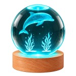 Veilleuse LED dauphin en verre et bois 10,7 cm