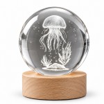Lampe veilleuse LED 3D m�duse, boule en verre et bois