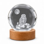 Veilleuse LED 3D hibou et pleine lune, boule de verre