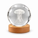 Veilleuse LED 3D m�duse en verre sur socle bois 8,5 cm
