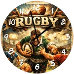 Horloge rugby en verre 29 cm joueur en action cadeau sportif