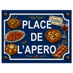 Plaque m�tal place de l'ap�ro tapas 20 � 15 cm