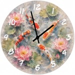 Horloge carpes ko� et lotus en verre 29 cm