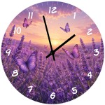 Horloge Murale Verre Lavande et Papillons 29 cm